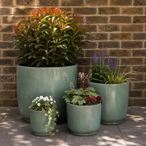 Glazed Terracotta Cylinder Moss Green Planter (D29cm x H26cm) Handmade Outdoor Plant Pot - image 3