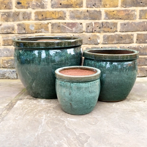 Glazed Terracotta Delta Rim Moss Green Planter (D21cmx18cm) Handmade Outdoor Plant Pot - image 1