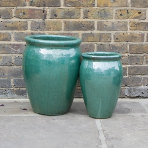 Glazed Terracotta Delta Stretched Celadon Green (D27cm x H40cm) Handmade Outdoor Planter Pot - image 1