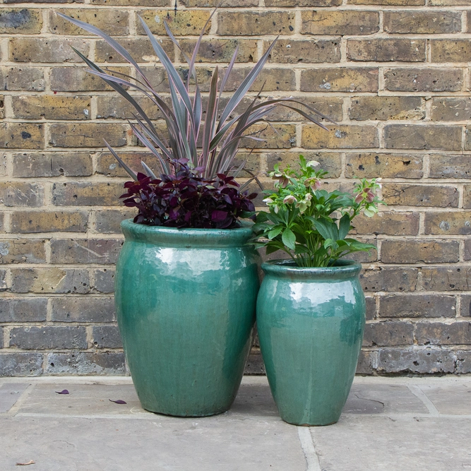 Glazed Terracotta Delta Stretched Celadon Green (D27cm x H40cm) Handmade Outdoor Planter Pot - image 2