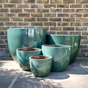 Glazed Terracotta Egg Pot Celadon Green (D50cm x H40cm) Handmade Outdoor Planter Pot - image 1