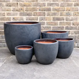 Glazed Terracotta Egg Pot Matt Black - Handmade Outdoor Plant Pot