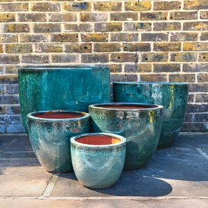 Glazed Terracotta Egg Pot Moss Green Planter (D22cm x H21cm) Handmade Outdoor Plant Pot - image 1