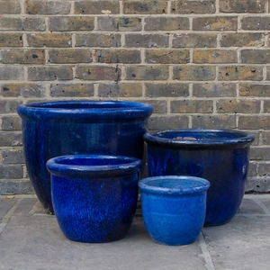 Glazed Terracotta HP001 Egg Pot Rim Blue Planter (D60cm x H50cm) Handmade Outdoor Plant Pot - image 1