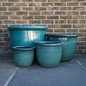 Glazed Terracotta HP001 Egg Pot Rim Moss Green Planter (D30cm x H25cm) Handmade Outdoor Plant Pot - image 1