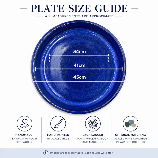 Glazed Terracotta Large Saucer Blue (D45cm) Handmade Plant Pot Saucer - image 5