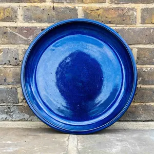 Glazed Terracotta Large Saucer Blue (D45cm) Handmade Plant Pot Saucer