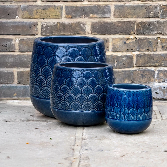 Glazed Terracotta Orangerie Pot Blue Planter (D19cmx20cm) Handmade Outdoor Plant Pot - image 1