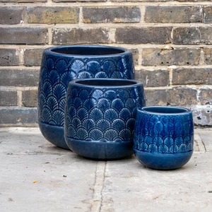 Glazed Terracotta Orangerie Pot Blue Planter (D19cmx20cm) Handmade Outdoor Plant Pot - image 1