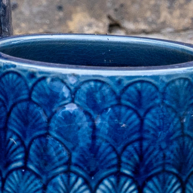 Glazed Terracotta Orangerie Pot Blue Planter (D19cmx20cm) Handmade Outdoor Plant Pot - image 3