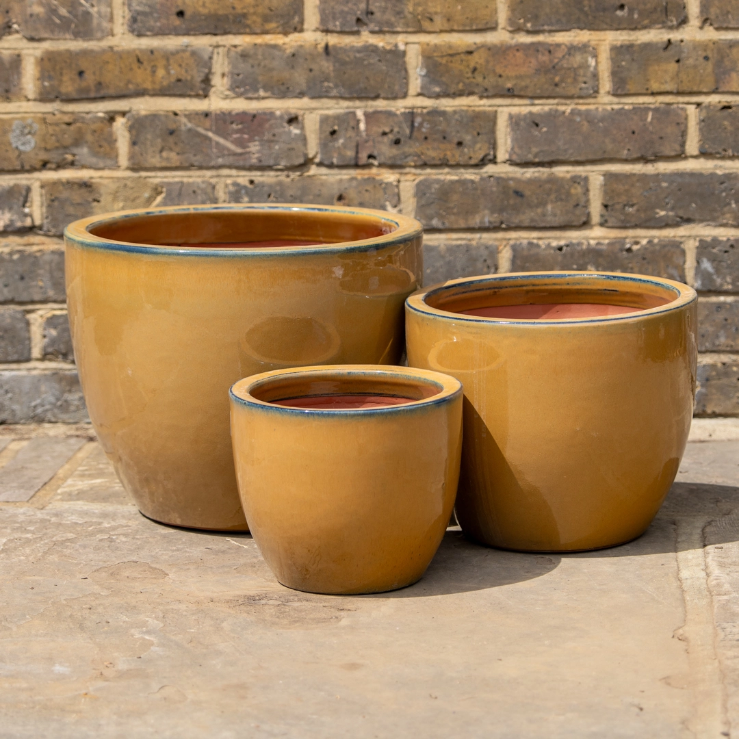 Glazed Terracotta Planter - Egg Pot Honey (D38xH32cm) Handmade Outdoor ...