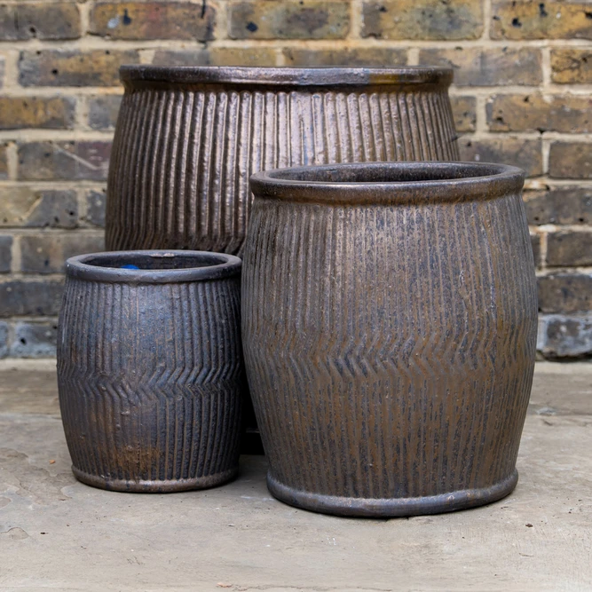 Glazed Terracotta Rain Barrel Bronze Planter (D55cmx55cm) Handmade Outdoor Plant Pot - image 1