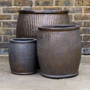 Glazed Terracotta Rain Barrel Bronze Planter (D55cmx55cm) Handmade Outdoor Plant Pot - image 1