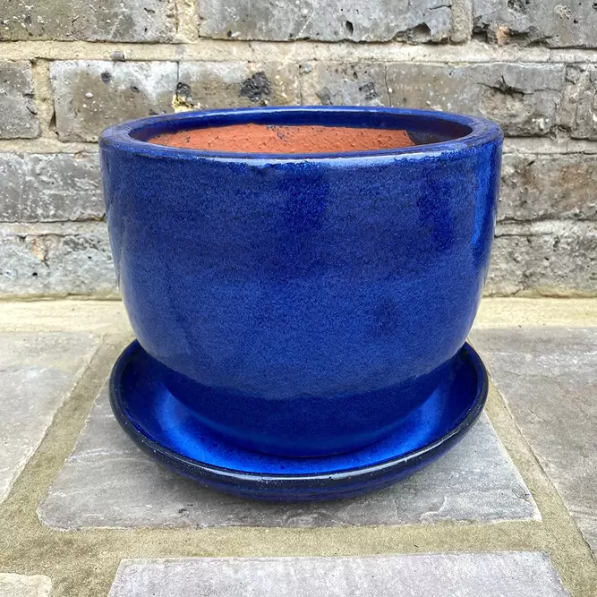 Glazed Terracotta Saucer Blue (D23cm) Handmade Plant Pot Saucer - image 3