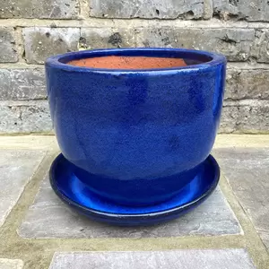 Glazed Terracotta Saucer Blue (D23cm) Handmade Plant Pot Saucer - image 3