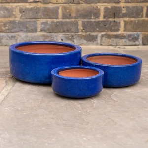 Glazed Terracotta Small Bowl Blue Planter (D18cm x H8cm) Handmade Outdoor Plant Pot - image 1