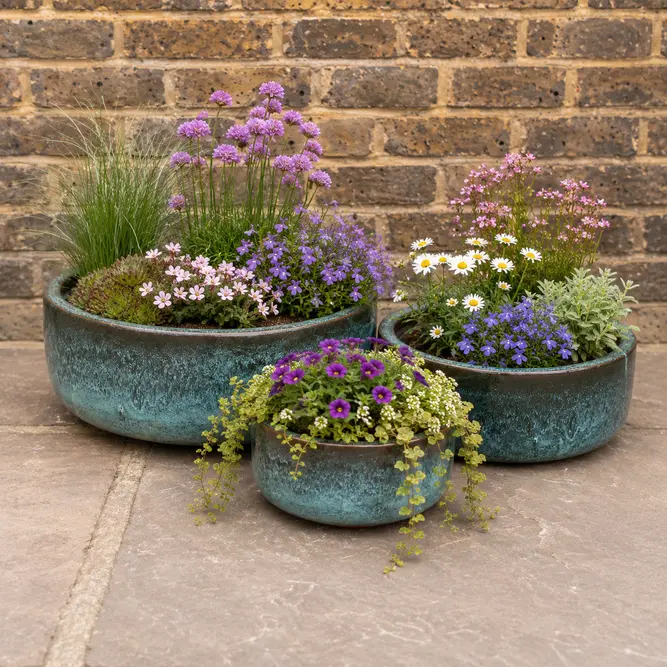 Glazed Terracotta Small Bowl Moss Green Planter (D18cm x H8cm) Handmade Outdoor Plant Pot - image 2