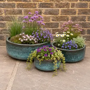 Glazed Terracotta Small Bowl Moss Green Planter (D18cm x H8cm) Handmade Outdoor Plant Pot - image 2