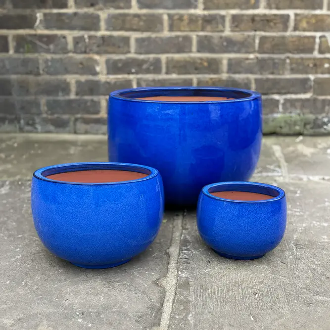 Globe Bowl Blue Glazed (D23xH18cm) Handmade Terracotta Planter Outdoor Plant Pot - image 1