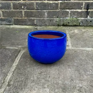 Globe Bowl Blue Glazed (D23xH18cm) Handmade Terracotta Planter Outdoor Plant Pot - image 3