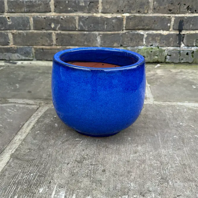 Globe Bowl Blue Glazed (D35xH26cm) Handmade Terracotta Planter Outdoor Plant Pots - image 3