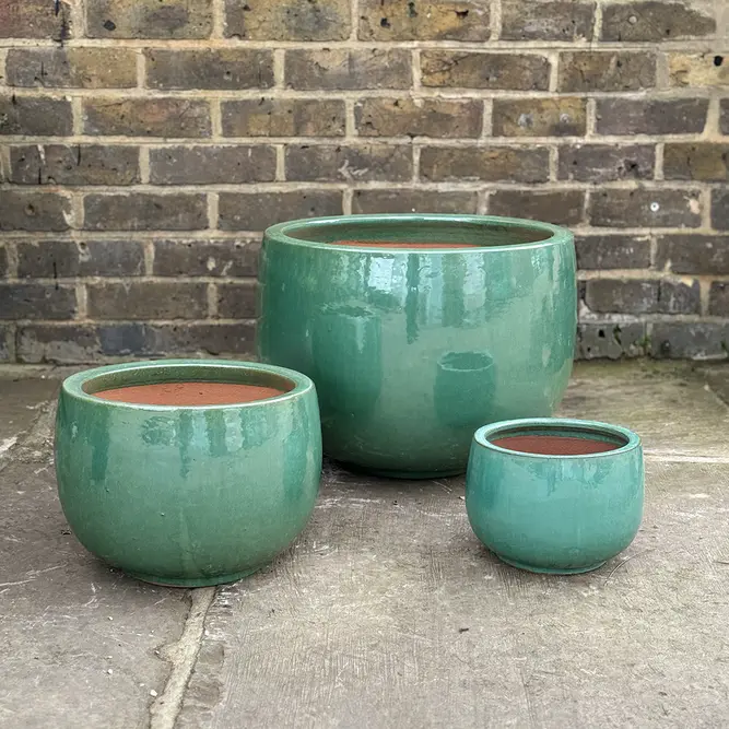 Glazed Aqua Green Globe Bowl (D35xH26cm) Handmade Terracotta Planter Outdoor Plant Pot - image 1