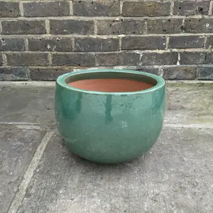 Glazed Aqua Green Globe Bowl (D35xH26cm) Handmade Terracotta Planter Outdoor Plant Pot - image 3