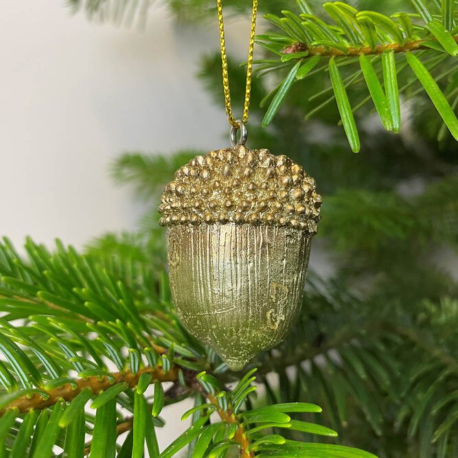 Gold Acorn Multicoloured Christmas Tree Decoration