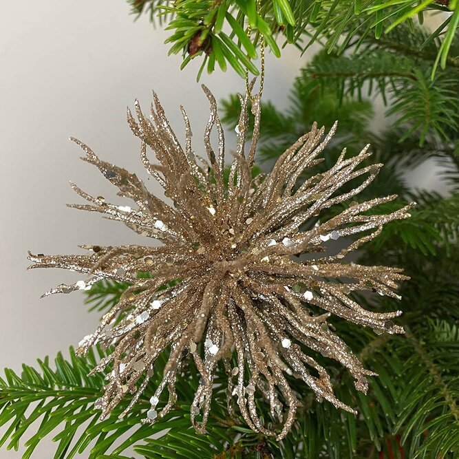 Gold Glitter Starburst Ball hanging Christmas Tree Decoration