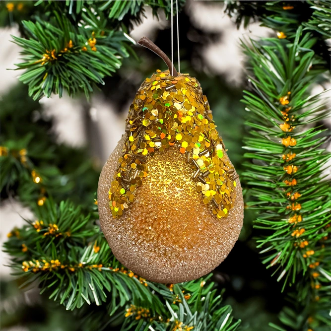 Gold Honey Beaded Pear Fruit - Christmas Tree Decoration