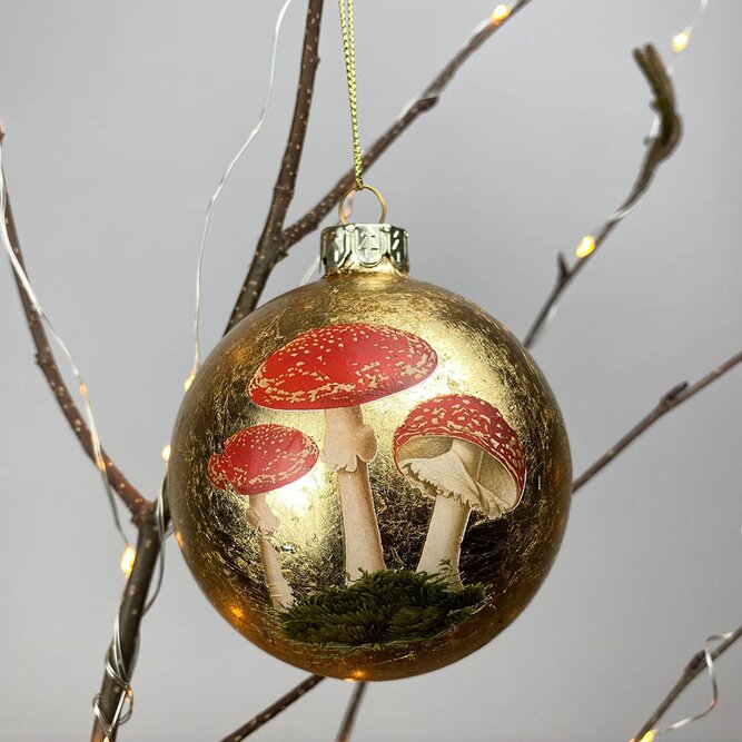 Gold Leaf Toadstool Bauble Christmas Tree Decoration
