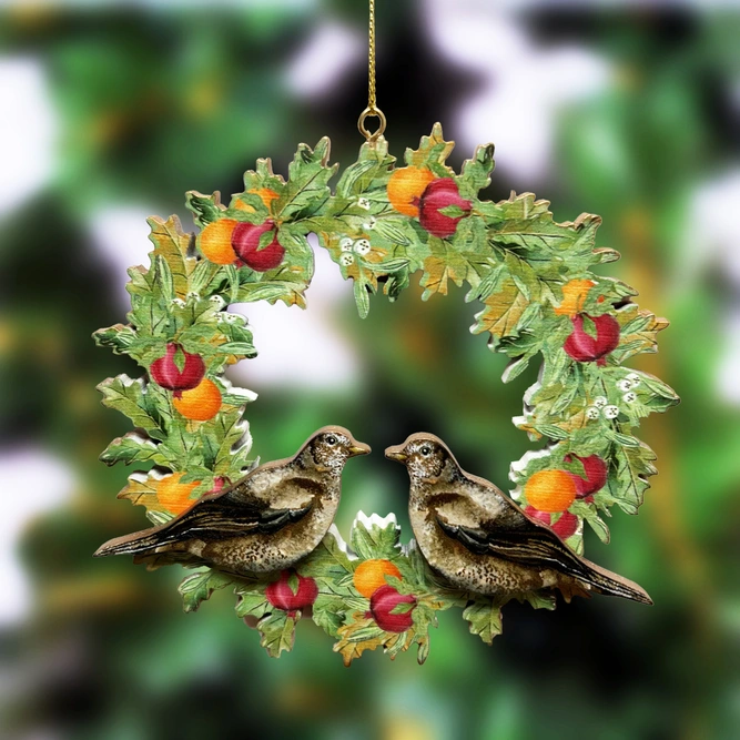 Handpainted Wooden Dove Wreath - Christmas Tree Decoration