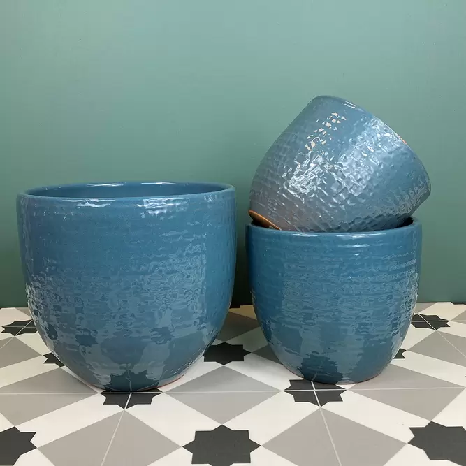 Katy Blue Glaze (D12cm x H14cm) Indoor Plant Pot Cover - image 2