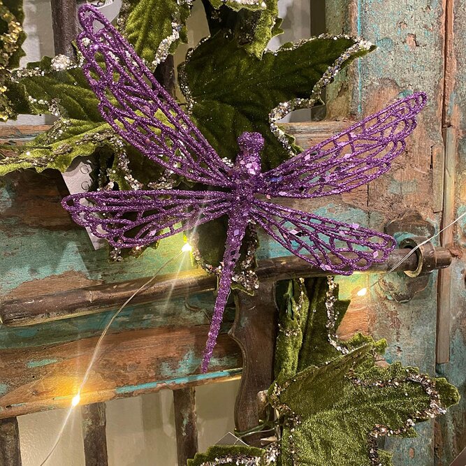 Lilac Glitter Dragonfly Clip Christmas Tree Decoration