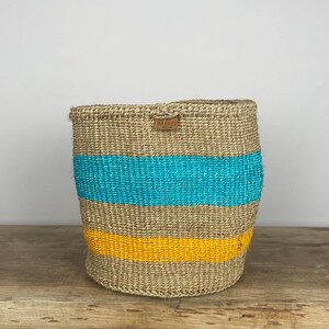 Liwalo Turquoise & Gold Weaved Straw Basket (D20cm x H20cm) Indoor Plant Pot Cover - image 2