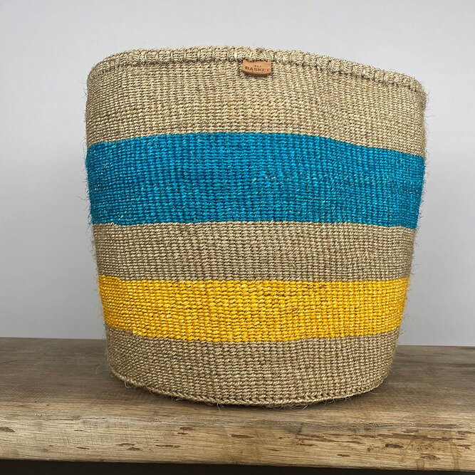 Liwalo Turquoise & Gold Weaved Straw Basket (D30cm x H30cm) Indoor Plant Pot Cover - image 2