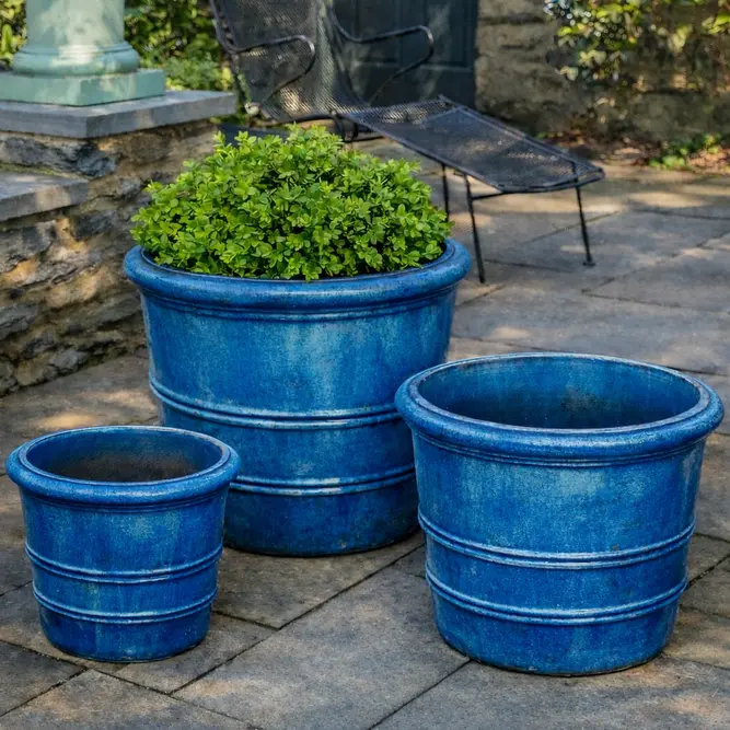 Mediterranean Blue Glazed Orangerie Planter (Pot Size D47cm x H39cm) Handmade Outdoor Plant Pot