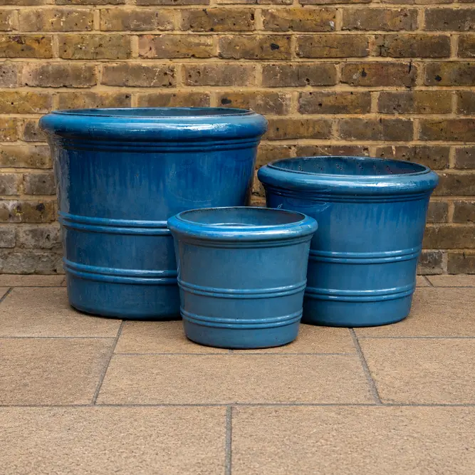 Mediterranean Blue Glazed Orangerie Planter (Pot Size D47cm x H39cm) Handmade Outdoor Plant Pot - image 1
