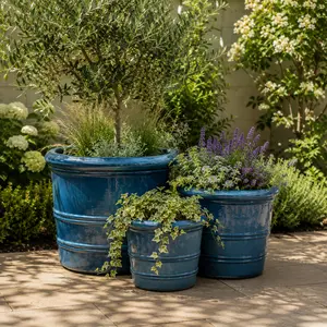 Mediterranean Blue Glazed Orangerie Planter (Pot Size D47cm x H39cm) Handmade Outdoor Plant Pot - image 2