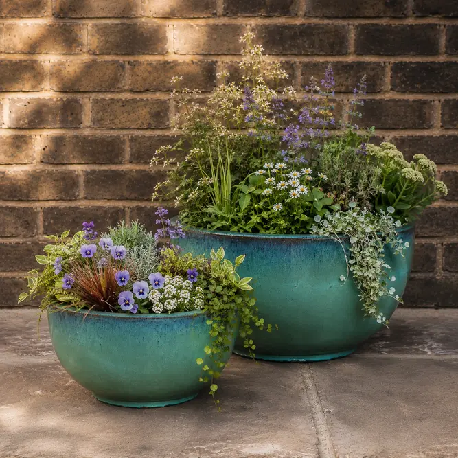 Mediterranean Green Glazed Bowl Garden Planter (D47xH22) Outdoor Plant Pot - image 2