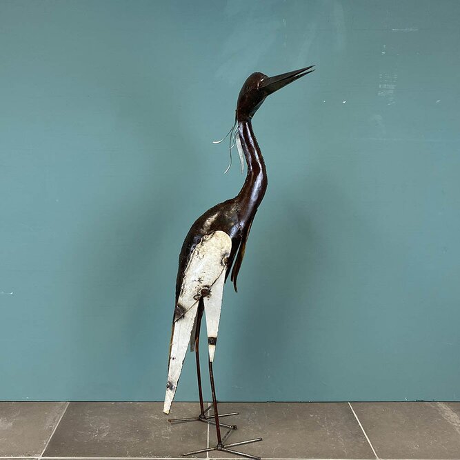 Medium Heron White Winged Multicoloured Sculpture L20cm x W26cm x H68cm - image 1