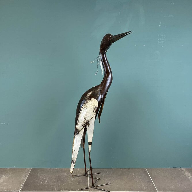 Medium Heron White Winged Multicoloured Sculpture L20cm x W26cm x H68cm - image 2