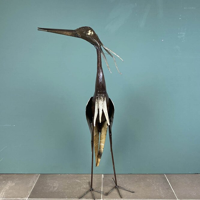 Medium Heron White Winged Multicoloured Sculpture L20cm x W26cm x H68cm - image 3