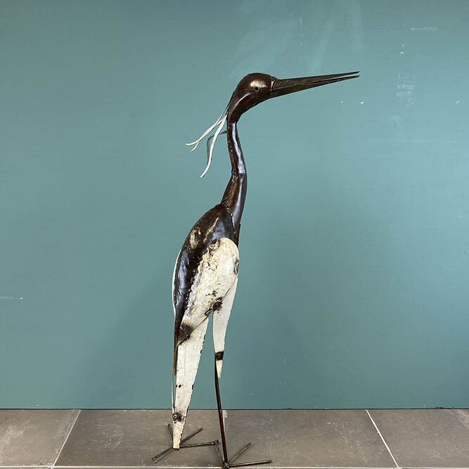 Medium Heron White Winged Multicoloured Sculpture L20cm x W26cm x H68cm - image 4