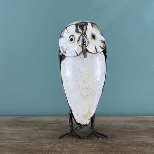 Medium White Owl Bronze Sculpture L9cm x W8cm x H12cm - image 1