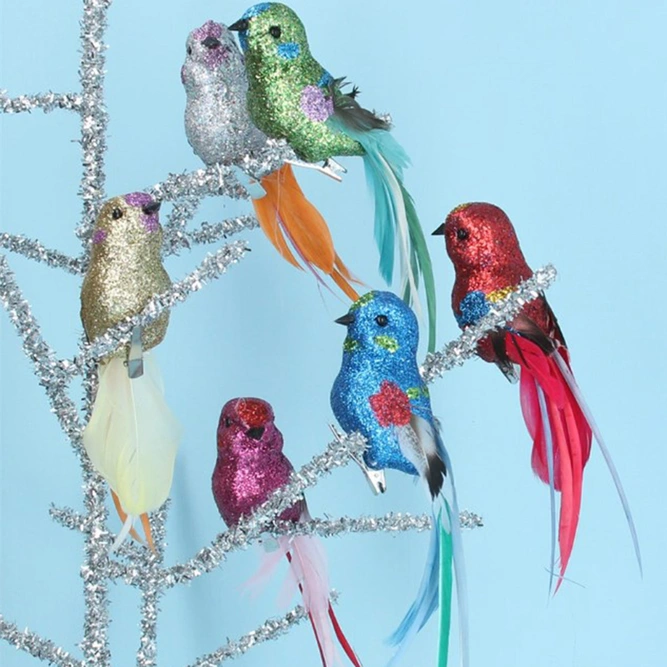 Multicoloured Glitter Clip on Bird Christmas Decoration