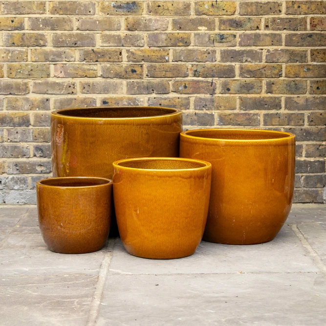 Noble Ochre Glazed Terracotta Egg Pot Planter (D48x43cm) Outdoor Plant Pot - image 1