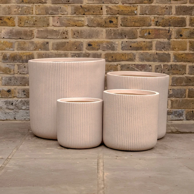 Nuovo Plant Pot - Beige (D25xH25) Ribbed Fibreclay Outdoor Planter - image 1