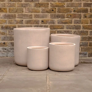 Nuovo Plant Pot - Beige - Ribbed Fibreclay Outdoor Planter