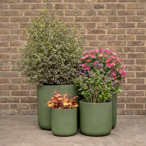 Nuovo Plant Pot - Green (D25xH25) Ribbed Fibreclay Outdoor Planter - image 2